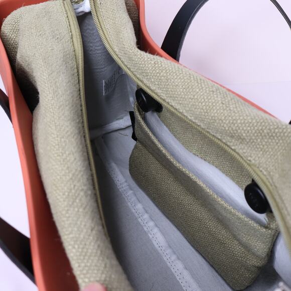 O BAG Classic Tote Bag Coral with Sage Canvas Insert Brown Shoulder Straps - Picture 7 of 9
